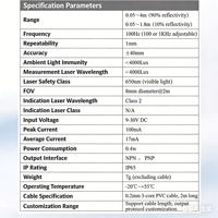 Capteur photoélectrique carré rétro-réfléchissant 10-30V NPN NO, série de capteurs optiques laser, détection 4M, IP65