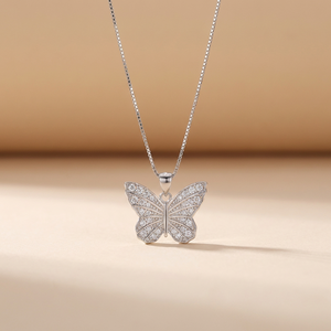 Collar de Plata de Ley 925 con Colgante de Mariposa con Diamantes, Chapado en Rodio, Joyería para Mujer, Superventas - Product Image 2
