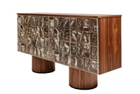 Buffet de rangement design en verre artistique, éclairé, en bois massif, pour salle à manger
