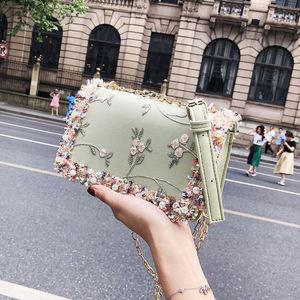 I-0390 Girls <b>Summer</b> Fashion Handbag Elegant Flower Embroidery Handbags PU Mini Chain <b>Crossbody</b> <b>Bag</b> for Women - Product Image 5