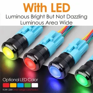 Lanboo tùy chỉnh nút nhấn 24V 16mm tự khóa chịu nhiệt độ IP65 1no1nc 220V đầy đủ chiếu sáng LED phẳng thiết bị nhà - Product Image 2