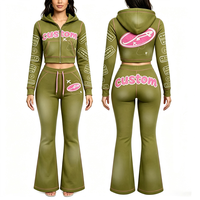 Ensemble de survêtement deux pièces pour femme, comprenant une veste à capuche délavée à l'acide et un pantalon évasé, à manches longues, style streetwear décontracté Xuanzhige