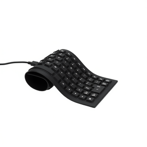 Flexible Roll-Up Silicone USB Wired <b>Keyboard</b> With Wrist Support For <b>Tablet</b>, Spill Resistant Mini Membrane Design, Black - Product Image 1