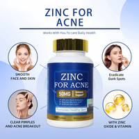 Vitamine Zinc pour l'acné et le soutien cutané, haute concentration 50 mg, antioxydant, soutien immunitaire, comprimés, 100 comprimés, usage adulte