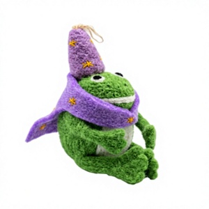 Premium Traditional Customized Knitted Frog Christmas Ornament Eco-Friendly Certified Wool Purple <b>Wizard</b> <b>Hat</b> Star Details - Product Image 3