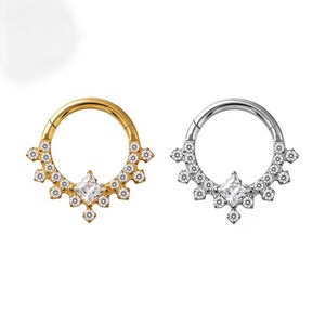 Boucles d'oreilles de cartilage en titane G23, 16G, avec diaphragme articulé, anneau segmenté, et <span class=keywords><strong>grappe</strong></span> de zircons carrés et circulaires, vente en gros - Product Image 1