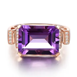 SGARIT Großhandel New Trendy Jewell ery Natural Amethyst Ring 18 Karat Gold 6,85 ct Diamant Farbe Edelstein benutzer definierte Schmuck für Frauen