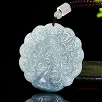 Jadéite Naturelle Bleu Eau Paon Bonne Chance et Paix Jade Pendentif UNISEXE Design Original Style Chinois DW07