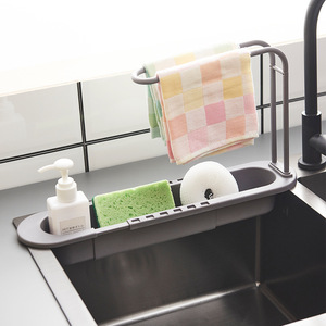 Organisateur d'éponge de cuisine multifonctionnel pour évier rétractable avec étagère porte-serviettes - Product Image 2