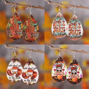 ต่างหูไม้วันขอบคุณพระเจ้าต่างหูจี้รูปฟักทองดอกทานตะวันเสือดาวต่างหูสำหรับผู้หญิง1107 - Product Image 6