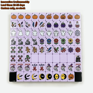 Juego de Fichas de Mahjong Americanas Personalizadas con Diseño de Brujas para Halloween, 2 Capas de Acrílico, 160 Fichas, Hocus Pocus, Color Negro Espeluznante, Lujoso y Portátil, Regalo - Product Image 1