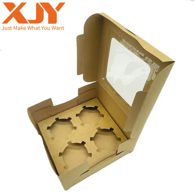 XJY Logo Druck klares Fenster quadratische Kuchen Papier Box benutzer definierte Verpackung Hochzeits torte Verpackung Brownie Boxen für Tassen Kuchen