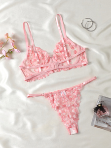 Ensemble de lingerie sexy pour femmes, vente chaude aux États-Unis, dentelle rose brodée, semi-transparente, lingerie érotique, fine, séduisante, sous-vêtements floraux taille basse - Product Image 3