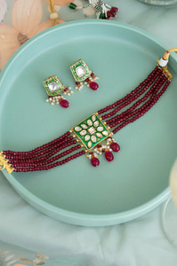 Collar de Gargantilla con Cuentas Rojas Kundan Hecho a Mano de Lujo, Joyería Tradicional India para Novias, Collar de Moda Étnica - Product Image 6