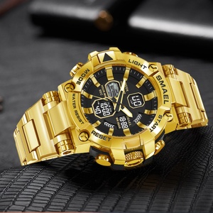 Montre chronographe analogique-numérique de luxe SMAEL 8096, étanche, lumineuse, boîtier/cadran en alliage, bracelet en acier inoxydable, alarme pour plongeurs - Product Image 5
