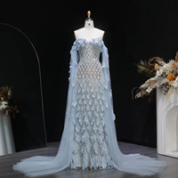 Robe de soirée élégante sirène Lsz441 avec manches cape, fleurs 3D, perles et sequins, pour occasions formelles, Jancember