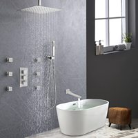 Robinet de douche thermostatique mural en laiton de 16 pouces, à poignée unique, moderne, avec jet de massage doux et pulvérisation pluie, finition brossée