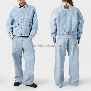 Ensemble de vêtements personnalisés : Vestes en jean et pantalons en jean, style streetwear, haute qualité, deux pièces, vintage, denim épais pour hommes - Product Image 1