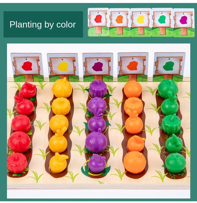 Children wooden mathematics early education toys Vegetables Fruits Color Classification Cup Counting Shape Matching Farm Game