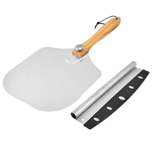 Pala para <span class=keywords><strong>Pizza</strong></span> de Aleación de Aluminio de 12 x 14 Pulgadas, Plegable, con Mango de Madera y Cuchillo Tipo Rocker - Product Image 3