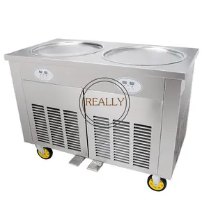 Commercial 2 Pan Durable Fry Ice Cream Machine Flat Pan Ice Cream Roller Machine for Sale