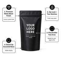 Sachet Doypack Personnalisé Noir Mat Refermable avec Fermeture Éclair et Encoche de Déchirement en Feuille d'Aluminium Qualité Alimentaire pour Café et Compléments Alimentaires