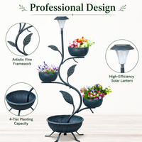 Support de pot de fleurs solaire à 3 pots avec base en fer en forme de feuille, décoration de jardin, de patio et d'extérieur
