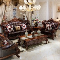 Ensemble de canapés en cuir de style européen, avec des détails de sculpture complexes. Un choix luxueux et élégant pour les salons de style américain.