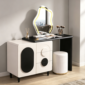 Coiffeuse moderne blanche avec miroir LED, meuble de rangement et tabouret pour chambre à coucher - Product Image 3