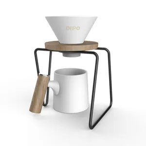 DHPO mini tasse à café avec filtre, ensembles de thé à café manuel, ensemble de tasses à filtre à cadre en fer en céramique avec tasse à café en céramique