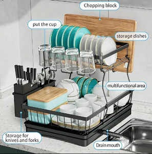 طبقة واحدة سعة كبيرة أواني قابلة للطي من الفولاذ المقاوم للصدأ رف تجفيف لأسطح المطبخ مع حوامل أطباق ووعاء - Product Image 6