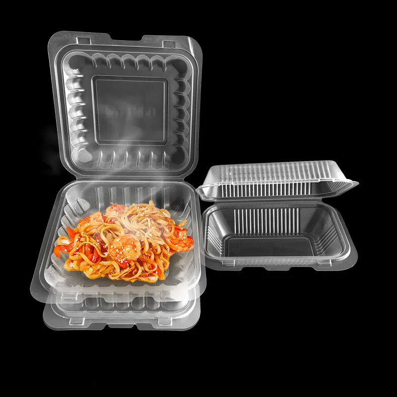 Özel 8*8 inç Pp plastik menteşeli kapak kapları şeffaf çıkar gıda ambalaj kutusu menteşeli kapaklı yemek hazırlık gıda kabı