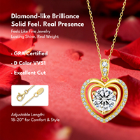 Collier pendentif cœur en moissanite VVS 3/2/1 carats, plaqué or 14 carats, chaîne en argent sterling 925, collier romantique pour femmes