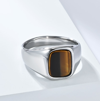 Designs de mode américain à la mode anneau en acier inoxydable 316L or 18 carats dominateur carré oeil de tigre pierre poli hommes bijoux anneau