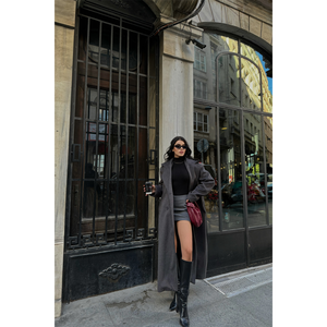 เสื้อโค้ทแคชเมียร์วินเทจสีแอนทราไซต์ ทรงแม็กซี่ ติดกระดุมแถวเดียว ถอดออกได้ ขนฟู ระบายอากาศ ลายทาง ไซส์ XL สำหรับฤดูหนาว สไตล์วินเทจ - Product Image 4