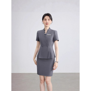 Hotel Receptionist Grey Business Uniform Suit Summer Short Sleeve Women's Workwear Commute - Product Image 1