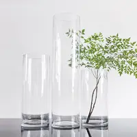 透明なシリンダー形状の結婚式のガラス花瓶ガラスキャンドルホルダー卸売