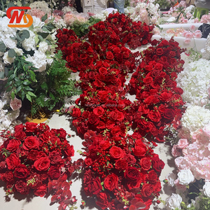 Boule de fleurs en soie rouge élégante et lisse, roses et orchidées mélangées, décoration de centre de table de mariage - Product Image 4