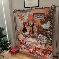 Joyeux Noël, couverture tissée originale suédoise Paterson et Fanta Cat, motif brodé, jeté de Noël, tapisserie