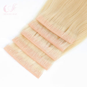 Russian Hair <strong>Invisible</strong> Hole <strong>Weft</strong> Extensions Ice White Highlight Remy Grade Machine Double <strong>Weft</strong> 100g/pack - Product Image 5