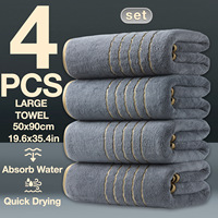 Ensemble de serviettes de bain pour enfant en polaire corail, épaisses et douces, rayures dorées, 50x90cm, 4 pièces, forte absorption d'eau, broderie personnalisée, pour la maison et la salle de bain