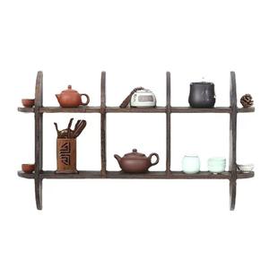 Estante de exhibición de madera para montar en la pared, rectangular, multiusos, de madera maciza, soporte para tazas de té, para almacenamiento en dormitorio y sala de estar - Product Image 1