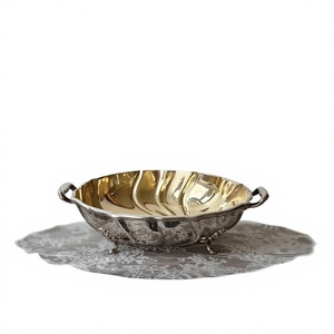 Tazón Decorativo para Servir Alimentos con Asa, Accesorios de Mesa, Tazones con Acabado Plateado de Grado Alimenticio, Vajilla para Mesa de Comedor, Tazón con Forma de Flor - Product Image 1