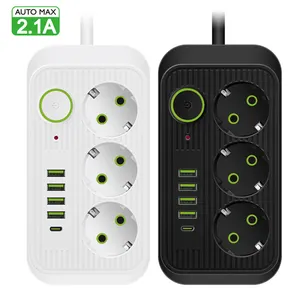 EU Plug AC Outlets Multitap Socket Extension Cord Electrical Power Strip With USB Type C PD Fast Charging Network Filter Adapter