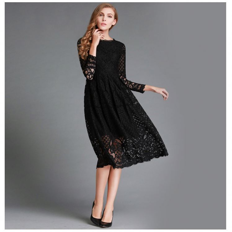 knee length dresses for ladies Boho High Waist Lace Cover Up Maxi Dress White / One Size main image 0