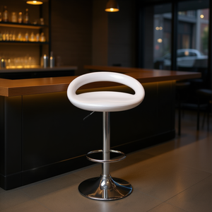 Homeera <b>Bar</b> <b>Stool</b> White Plastic <b>Adjustable</b> Height Round Pedestal Base Contemporary Modern Commercial Furniture - Product Image 2