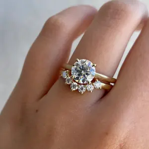 Jovovasmile 3Mm Bentuk Bulat 18K Cincin Pernikahan Emas Padat Putih Sesuai Aksesori Cincin Moissanite Nyata untuk Wanita Mode Perhiasan