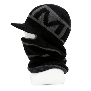 Men's Knitted Winter Hat With Neck Protector Fleece Lined Warm Fisherman Style Cap Burgundy Black - Product Image 3
