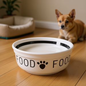 Tazón de Cerámica para Mascotas de 1.6 L, Diseño con Huellas de Patas Blancas y Negras, para Perros y Gatos - Product Image 3