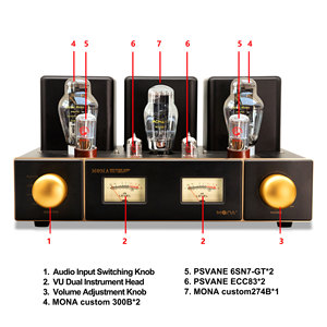 Amplificador de Tubos Mona New Arrival300B de 7 Tubos, Procesador de Sistema de Audio Doméstico de Aluminio, 12W*2, 15Hz-45kHz, Certificado CE/FCC, 2.0 Canales - Product Image 6